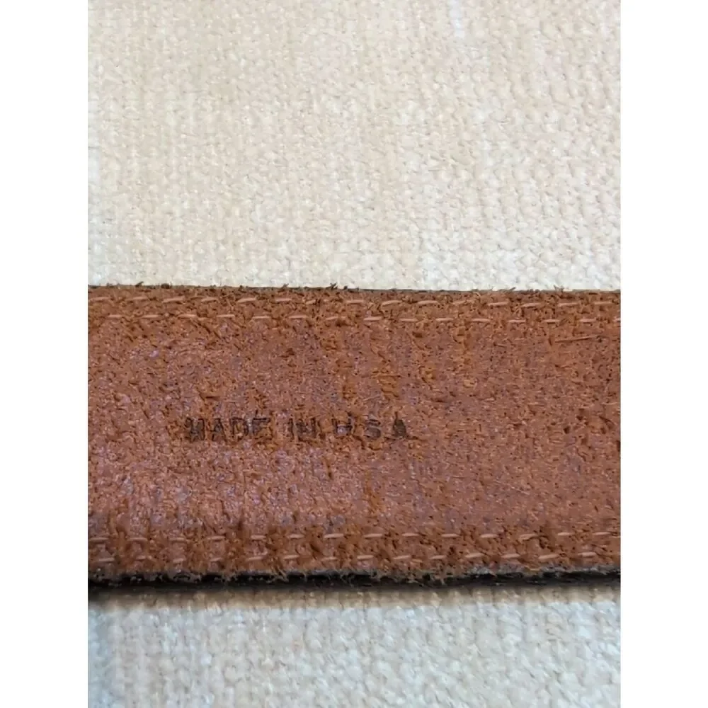 Men's Brown Leather Belt with Solid Brass Buckle Size 52 Made In USA